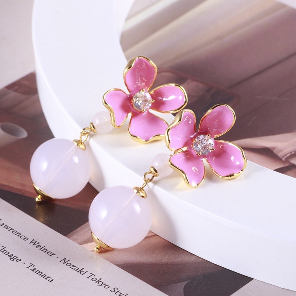 Kate Spade Enamel Colorful Pink Flower Ball Earrings